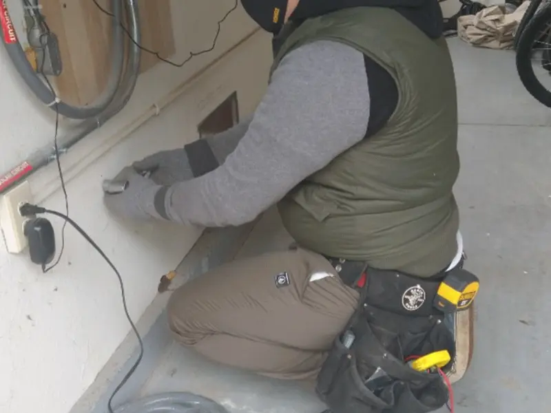 Electrician performing outlet wiring in a Indian Harbour Beach garage